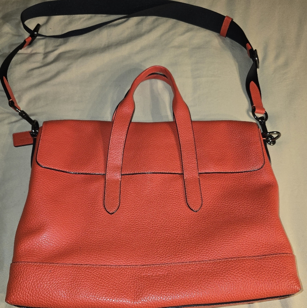 Coach Red Pebbled Leather Tote w/ Crossbody Strap